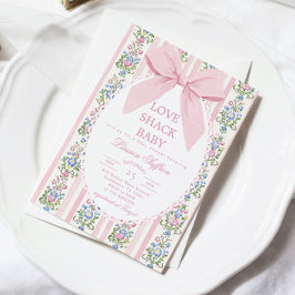 Love Shack Baby Pink Bow Floral Baby Shower 招待状