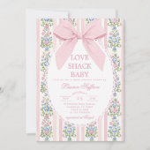Love Shack Baby Pink Bow Floral Baby Shower 招待状 (正面)