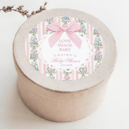 Love Shack Baby Pink Bow Rose Baby Shower ラウンドシール