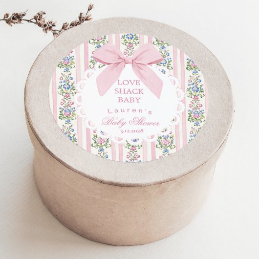 Love Shack Baby Pink Bow Rose Baby Shower ラウンドシール