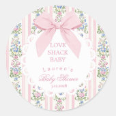 Love Shack Baby Pink Bow Rose Baby Shower ラウンドシール (正面)