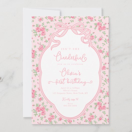 Love Shack Bow Isn't She Onederful 1st Birthday 招待状 (正面)