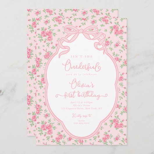 Love Shack Bow Isn't She Onederful 1st Birthday 招待状 (正面/裏面)