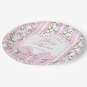 Love Shack Coquette Blush Pink Bow Baby Shower ペーパープレート (アングル)