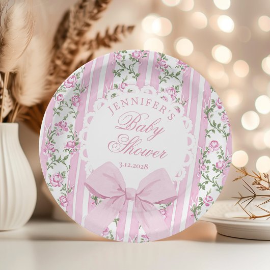 Love Shack Coquette Blush Pink Bow Baby Shower ペーパープレート