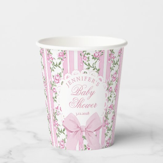 Love Shack Coquette Blush Pink Bow Baby Shower 紙コップ (裏面)