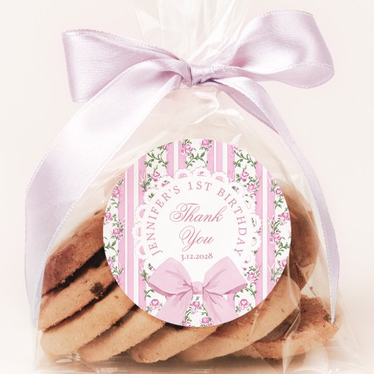 Love Shack Fancy One Floral Coquette Bow Birthday ラウンドシール