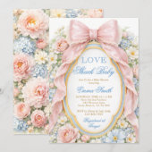 Love Shack Floral Pink Bow Girl Baby Shower 招待状 (正面/裏面)