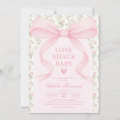 Love Shack Roses Pink Bow Girl Baby Shower 招待状 (正面)