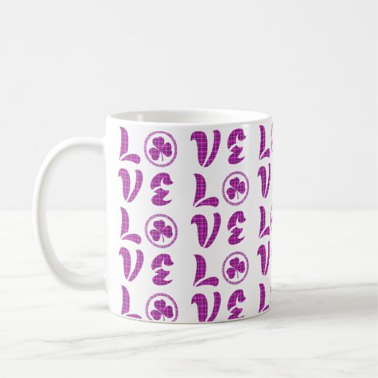 Love Shamrock Plaid Purple Classic Pattern コーヒーマグカップ (左)