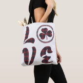 Love Shamrock Plaid Red Blue Tartan Pattern トートバッグ (クローズアップ)