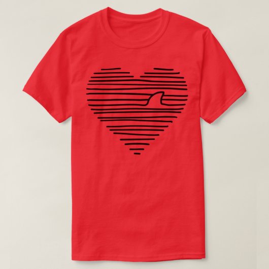 Love Shark Minimalist Line Drawing Shark Fin Pullo Tシャツ (デザイン正面)