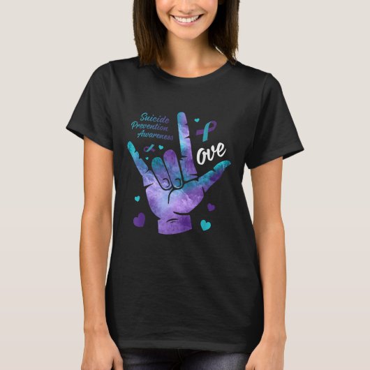 Love Sign Teal &amp; Purple Ribbon Suicide Prevent Tシャツ (正面)