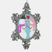 Love & Snowpeople:ライトブルー スノーフレークピューターオーナメント (左)