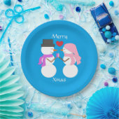 Love & Snowpeople Blue-green:メリークリスマスパーティー ペーパープレート (パーティー)
