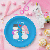 Love & Snowpeople Blue-green:メリークリスマスパーティー ペーパープレート (パーティー)