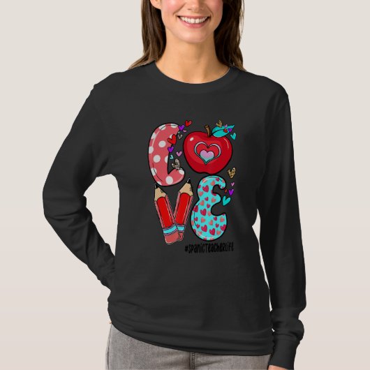 LOVE Spanic Teacher Life Leopard Heart Valentine's Tシャツ (正面)