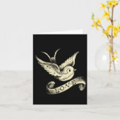 Love Sparrow Vintage Tattoo Design カード (黄色い花)