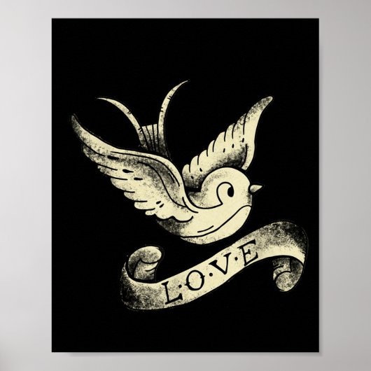 Love Sparrow Vintage Tattoo Design  ポスター (正面)