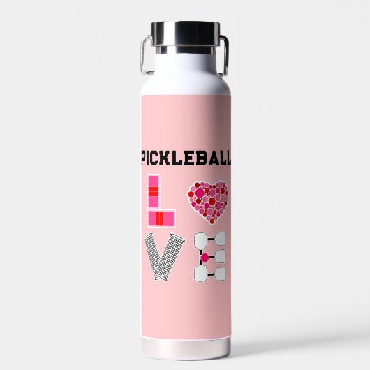Love Spelled with Pickleballs Courts Net Paddles ウォーターボトル (正面)