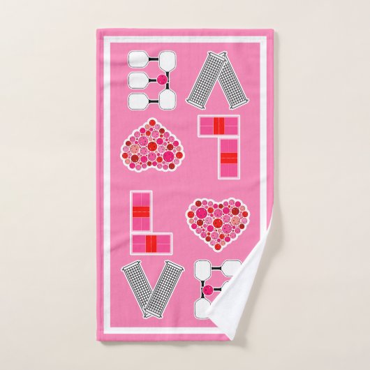 Love Spelled with Red & Pink Pickleball Equipment ハンドタオル (ハンドタオル)
