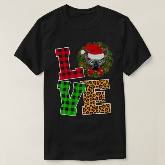 Love Sphyn Cat Santa Hat Leopard Funny Christmas X Tシャツ (デザイン正面)