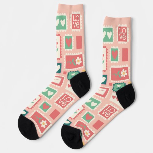 Love Stamps Pattern Crew Socks ソックス (左)