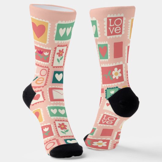 Love Stamps Pattern Crew Socks ソックス (傾斜あり)
