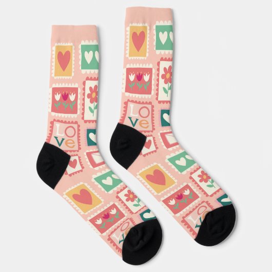 Love Stamps Pattern Crew Socks ソックス (右)