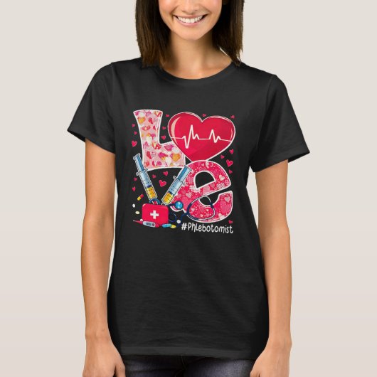 Love Stethoscope Heart Love Phlebotomist Valentine Tシャツ (正面)
