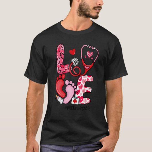 LOVE Stethoscope NICU Nurse Life Valentine's Day G Tシャツ (正面)