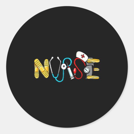 Love Stethoscope Nurse Life Valentine Day Women ラウンドシール (正面)