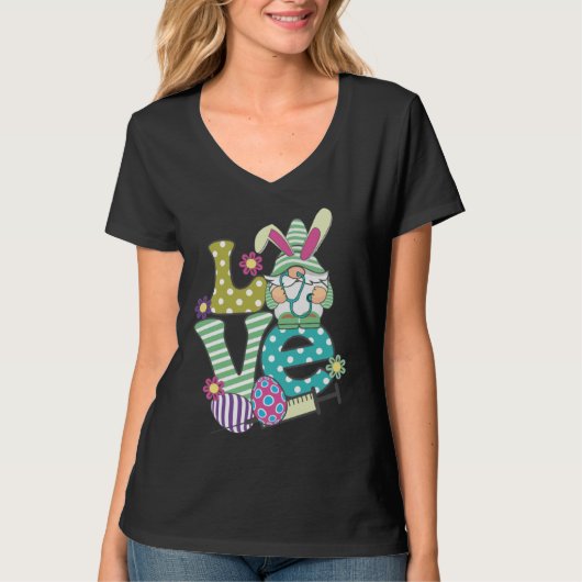 Love Stethoscope Scrub Life Nurse Bunny Easter Day Tシャツ (正面)
