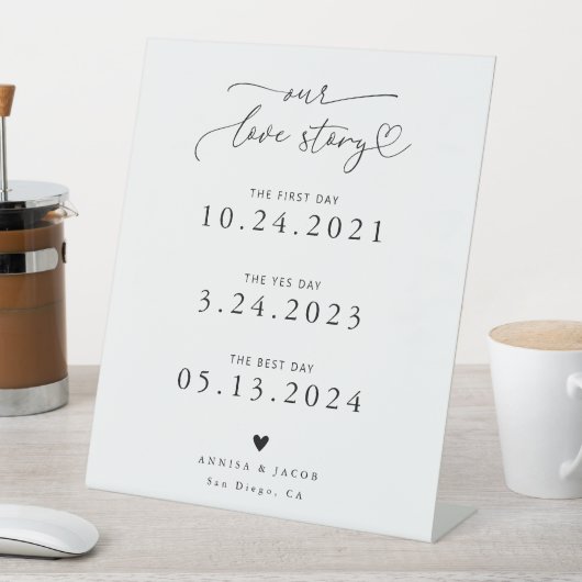 Love Story Heart Script White Wedding Timeline 台座サイン (インサイチュ)