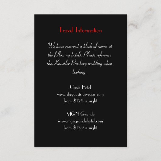 Love Stratd Las Vegasの追加結婚情報カード エンクロージャーカード (正面)