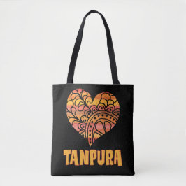 Love Tanpura Orange Mandala Heart Indian Music トートバッグ