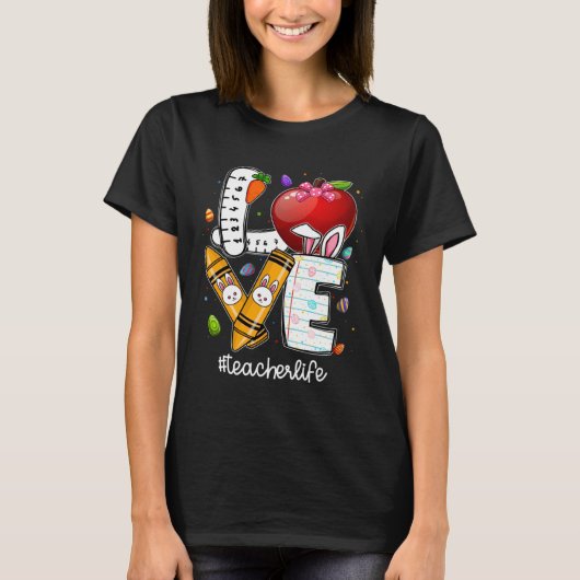 Love Teacher Life Easter Gnome Bunny  Easter Teach Tシャツ (正面)