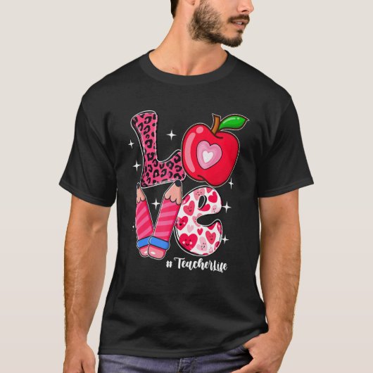 LOVE Teacher Life Messy Bun Women Valentine's Day Tシャツ (正面)