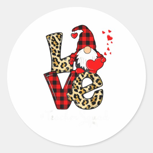 Love Teacher Squad Gnome Hearts Valentines Gnome T ラウンドシール (正面)