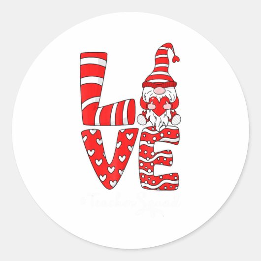 Love Teacher Squad Gnome Hearts Valentines Gnome T ラウンドシール (正面)