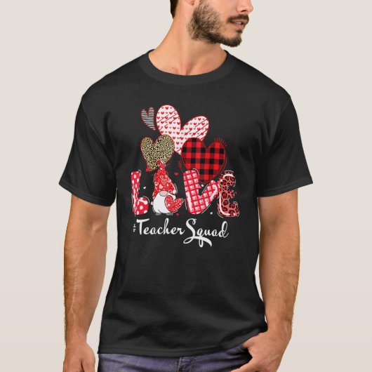 Love Teacher Squad Gnome Hearts Valentines Gnome T Tシャツ (正面)