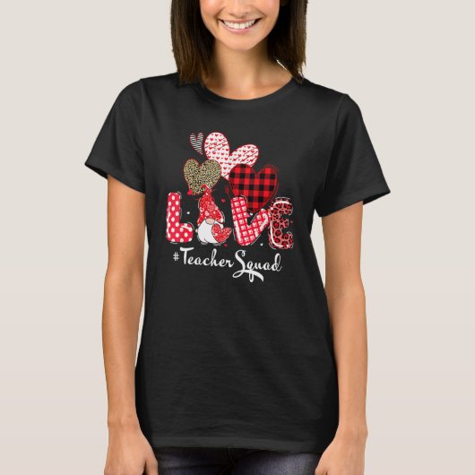 Love Teacher Squad Gnome Hearts Valentines Gnome T Tシャツ (正面)
