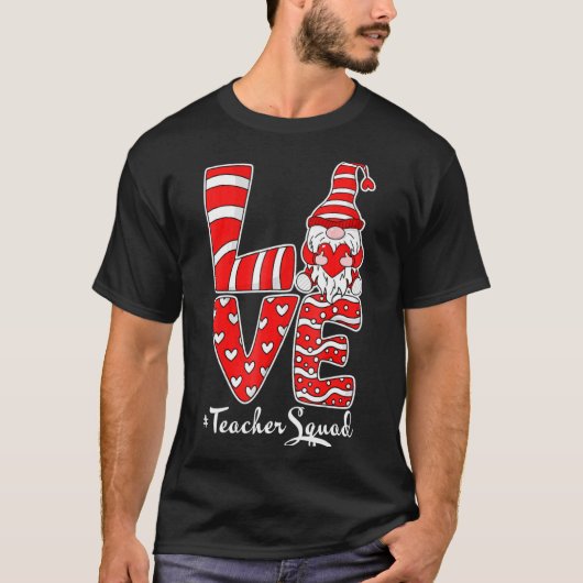 Love Teacher Squad Gnome Hearts Valentines Gnome T Tシャツ (正面)