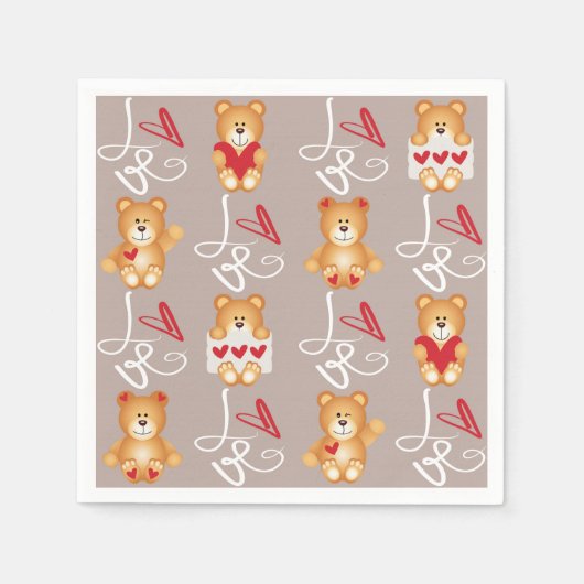 Love Teddy Bear スタンダードカクテルナプキン (正面)
