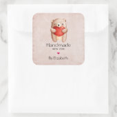 Love Teddy Bear's a運赤いハート スクエアシール (バッグ)