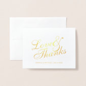 'Love&Thanks'エレガントな結婚式ありがとう金ゴールド 箔カード (封筒付き正面)
