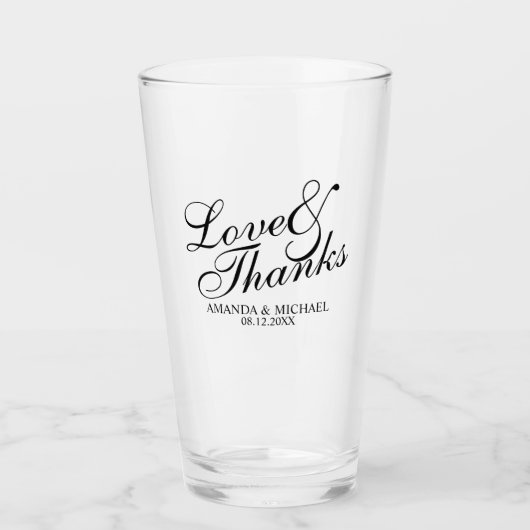 'Love & Thanks'スクリプトエレガント結婚式の引き出物 タンブラーグラス (正面)