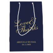 Love & Thanksネイビー&金ゴールドエレガントな結婚式のお願い ミディアムペーパーバッグ (正面)
