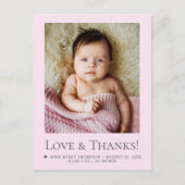 Love & Thanks Blush Pink Baby Photo announcement ポストカード (正面)