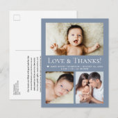 Love & Thanks Dusty blue Baby Photo Collage birth ポストカード (正面/裏面)